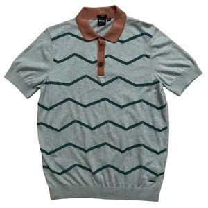 Hugo Boss Slim Fit Short Sleeve Polo Shirt Gray Striped Mens Size L